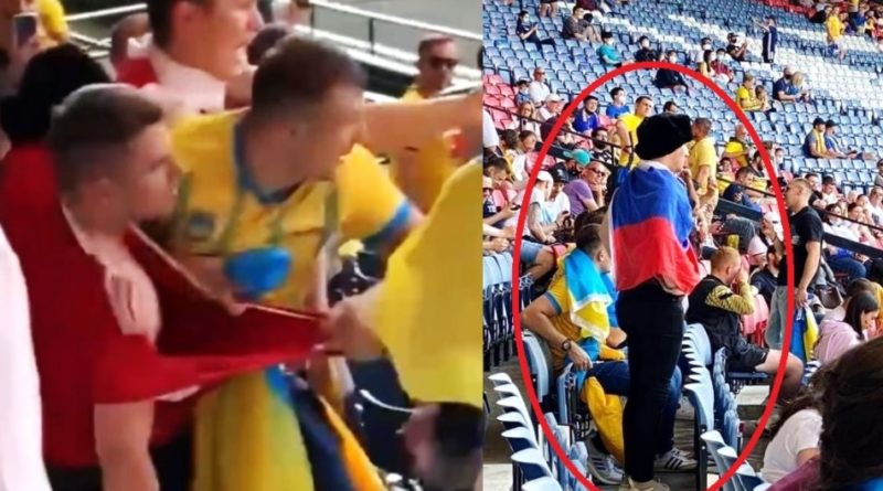 Цей хлопець з прапором РФ і у шапці-вушанці прийшов на матч Україна – Швеція… Але відразу сильно пожалів про свій вчинок, адже щось пішло не так
