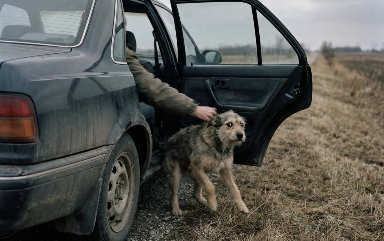 ” Дверцята машини відчинилися, і звідти виштовхнули собаку. Не вивели, не відпустили, – саме виштовхнули  груб0, різко, наче мішок зі сміттям Марія Іванівна стояла біля хвіртки з відром картопляного очищення для курей, коли побачила чорну «Тойоту».