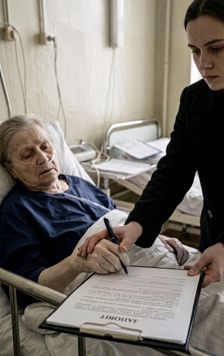 Мамо, ти ж розумієш, що Олеська тебе не догляне? У неї ж Ванька, діаманти, Мальдіви! А я… я ж твоя кров і плоть, мамочко. Я заради тебе все кину! Тільки підпиши ці папери, щоб я була спокійна…