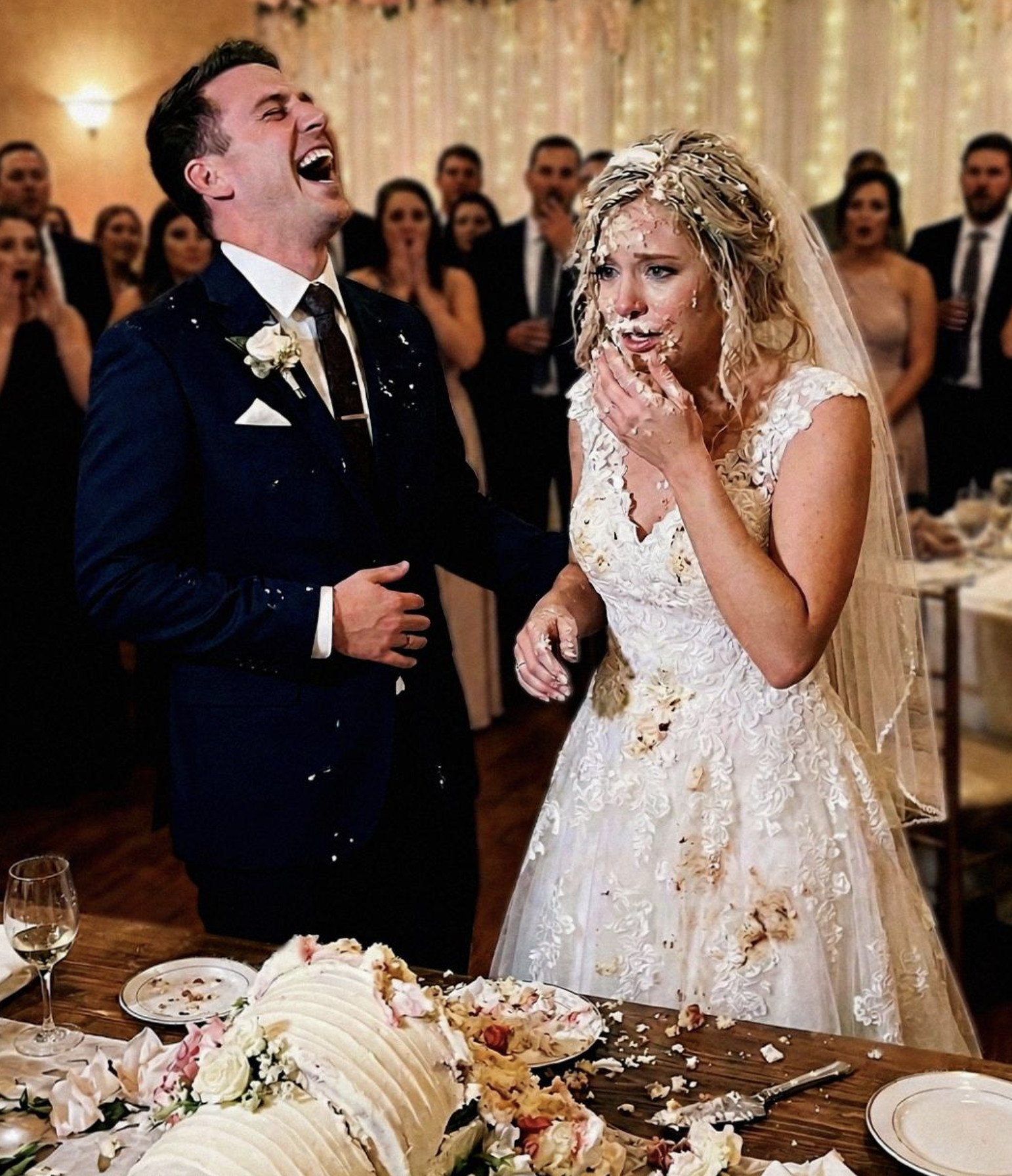 Мій наречений втиснув моє обличчя в торт під час розрізання весільного торта «заради жарту» — я була на межі сліз, коли мій брат шокував усіх…