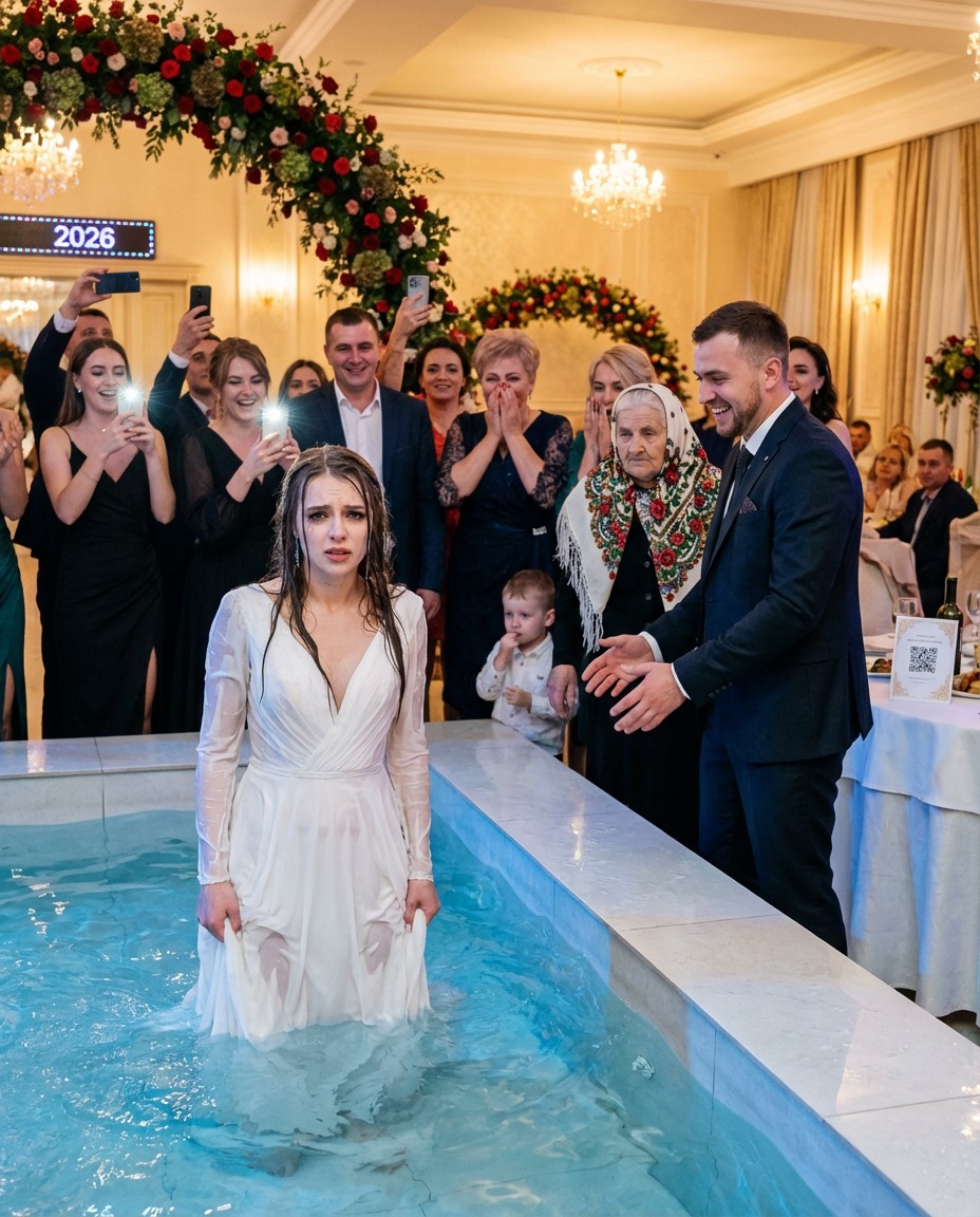 Під час весілля наречений навмисне кинув наречену у фонтан, повторюючи, що це всього лише жарт; гості сміялися й знімали все на телефони, а наречена плакала, та в цю мить сталося те, від чого всі були в шоці