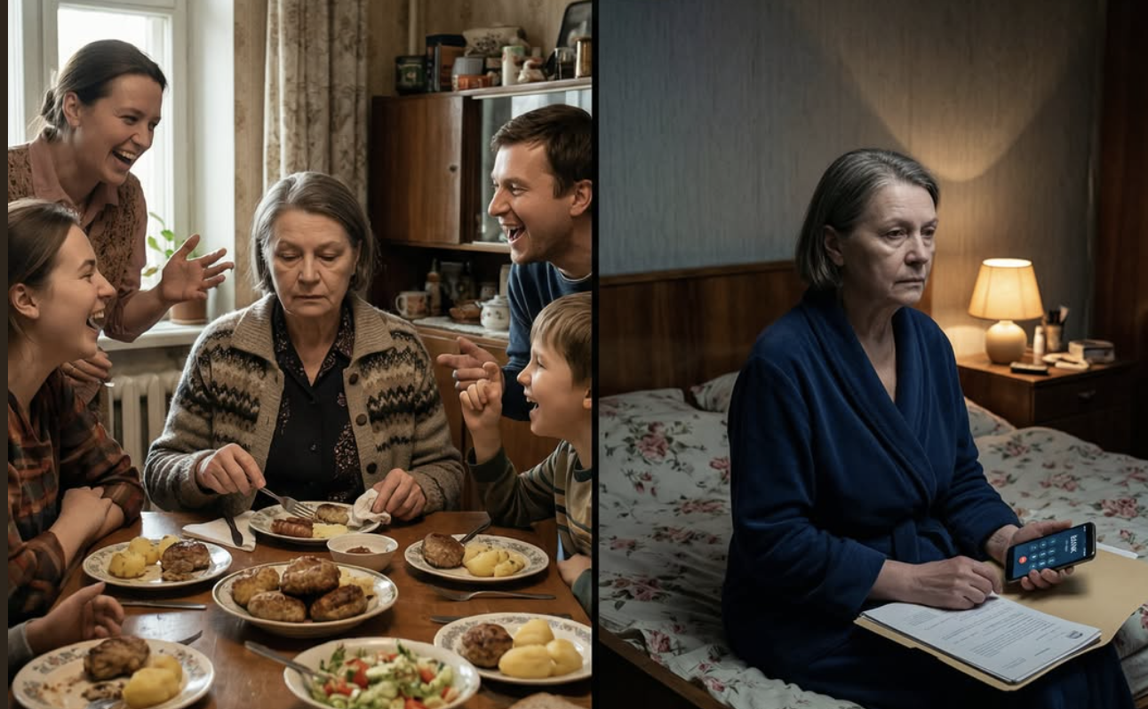 Мій зять назвав мене за недільним столом нікчемною старою, і весь стіл розсміявся. Я поклала виделку, витерла губи й сказала: «Перепрошую», ніби нічого не сталося. Ніхто навіть не подивився мені в обличчя. Ніхто не зрозумів, що означало те мовчання. А пізно тієї ночі, коли я сиділа сама у своїй спальні зі старою текою на колінах і номером банку на екрані, я ухвалила одне тихе рішення, якого Ярослав точно не чекав.